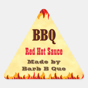 Red Flames Custom BBQ  Hot Sauce Triangle Sticker