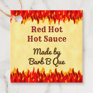Red Flames Custom Retro BBQ Hot Sauce Tag