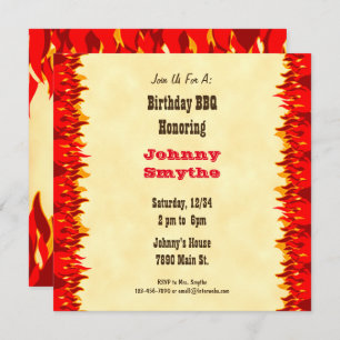 Red Flames Editable BBQ Cookout Square Invitation