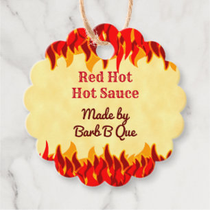 Red Flames Editable Retro BBQ Hot Sauce Tag