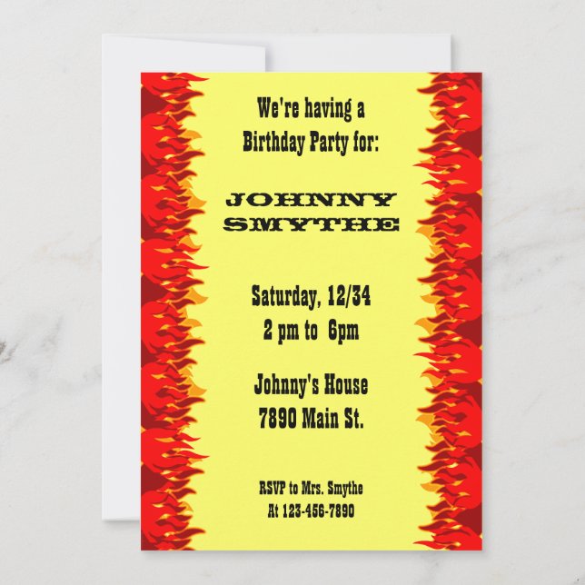 Red Flames Editable Western BBQ 5x7 Invitation (Back)
