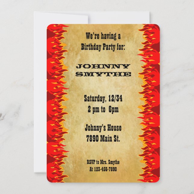 Red Flames Western BBQ Party Invitation (Back)