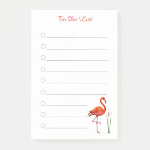 Red flamingo & calligraphy on white lined post-it  notes
