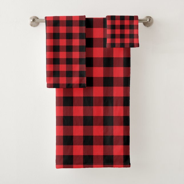 Red Flannel Buffalo Check Pattern Bath Towel Set (Insitu)