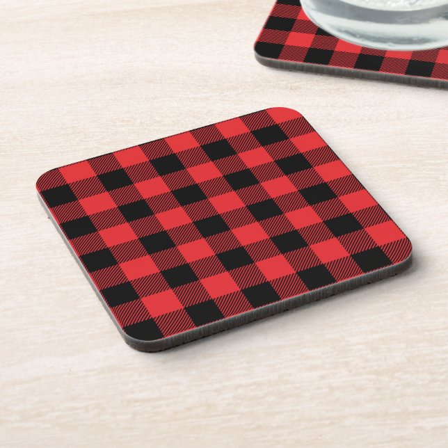 Red Flannel Buffalo Check Pattern Coaster (Left Side)