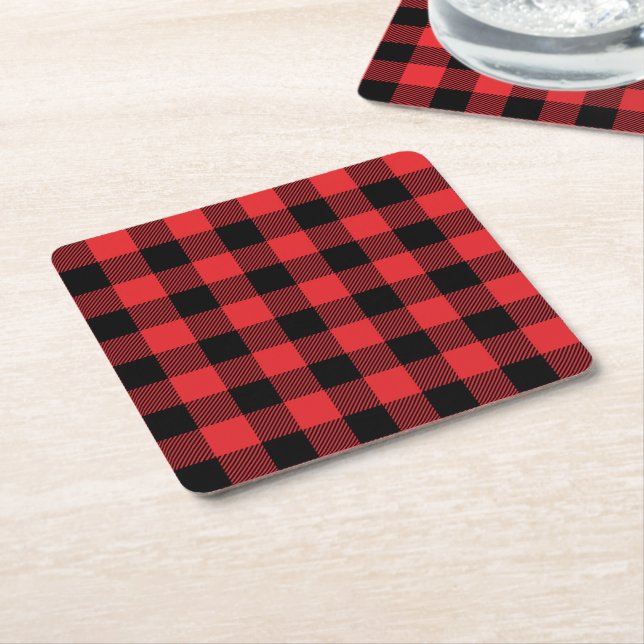 Red Flannel Buffalo Check Pattern Square Paper Coaster (Angled)