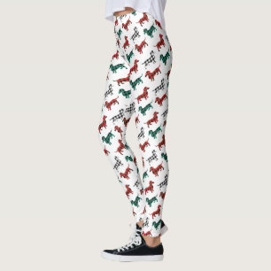 Red Flannel Christmas Dachshund Pattern Leggings