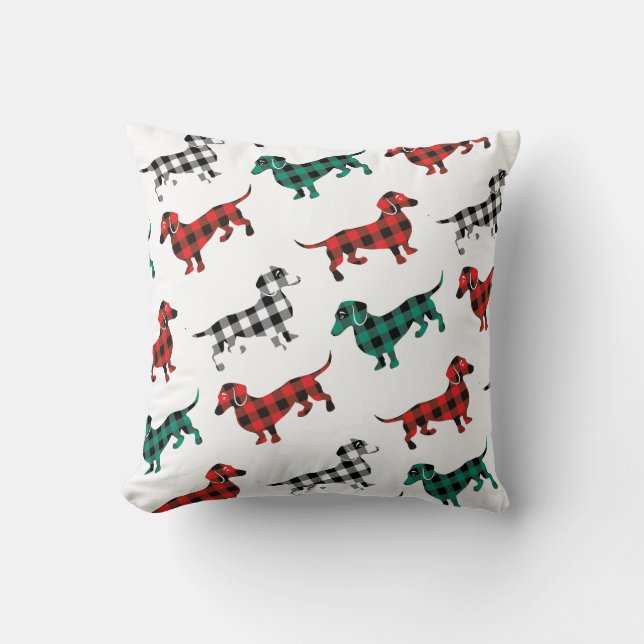 Red Flannel Dachshunds Old Fashioned Log Cabin Cushion (Front)