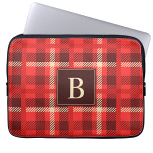 Red Flannel Look Plaid with Custom Monogram Laptop Sleeve