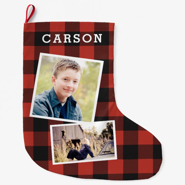 Red Flannel Photo Collage Large Christmas Stocking (Front)