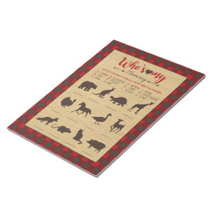 Red Flannel Who's My Mummy Baby Animal Shower Game Notepad