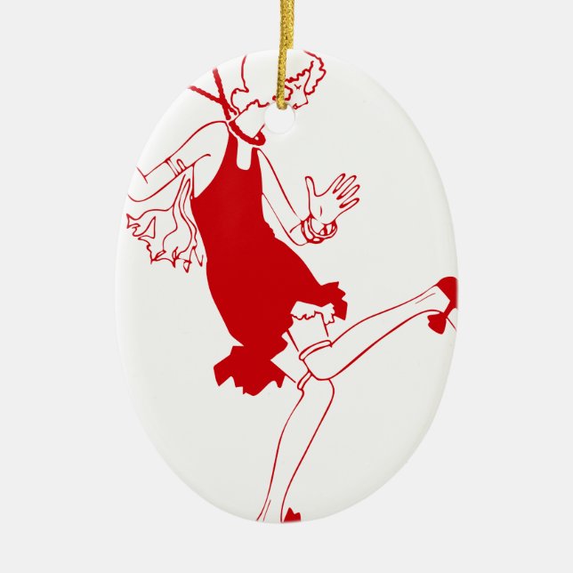red flapper girl ceramic tree decoration (Front)