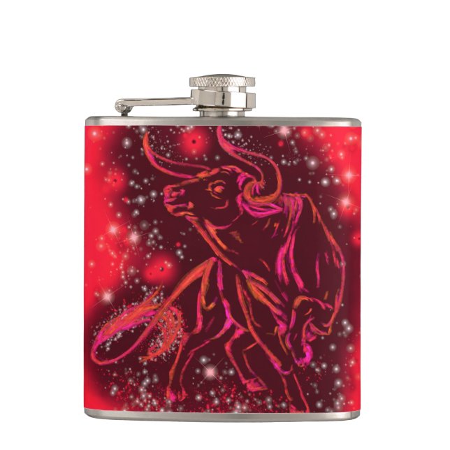 Red Flask with Bull Running In Starry Nigh (Front)