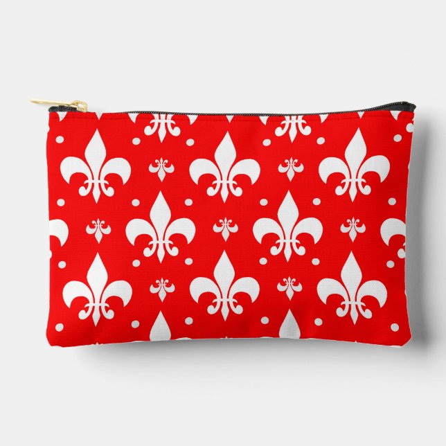 Red Fleur-de-lis Pattern Design  Accessory Pouch (Front)