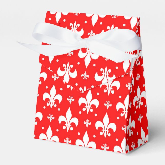 Red Fleur-de-lis Pattern Design  Favour Box (Front Side)