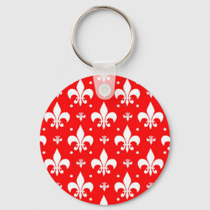 Red Fleur-de-lis Pattern Design Key Ring