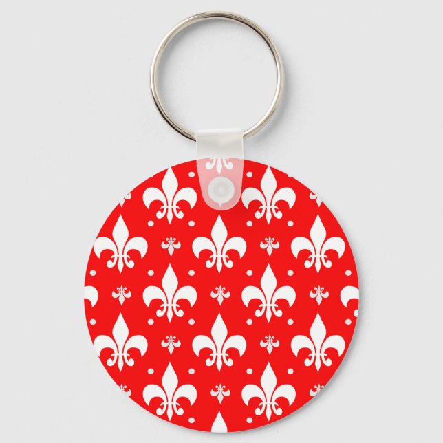 Red Fleur-de-lis Pattern Design  Key Ring (Front)