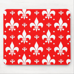 Red Fleur-de-lis Pattern Design Mouse Mat