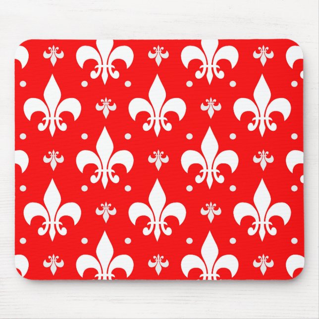Red Fleur-de-lis Pattern Design  Mouse Mat (Front)
