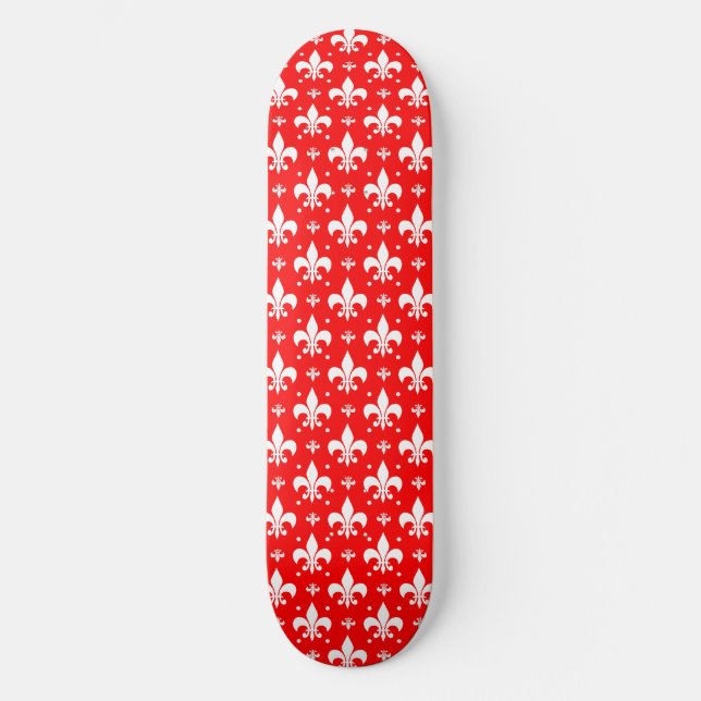 Red Fleur-de-lis Pattern Design  Skateboard (Front)