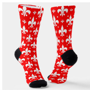 Red Fleur-de-lis Pattern Design  Socks