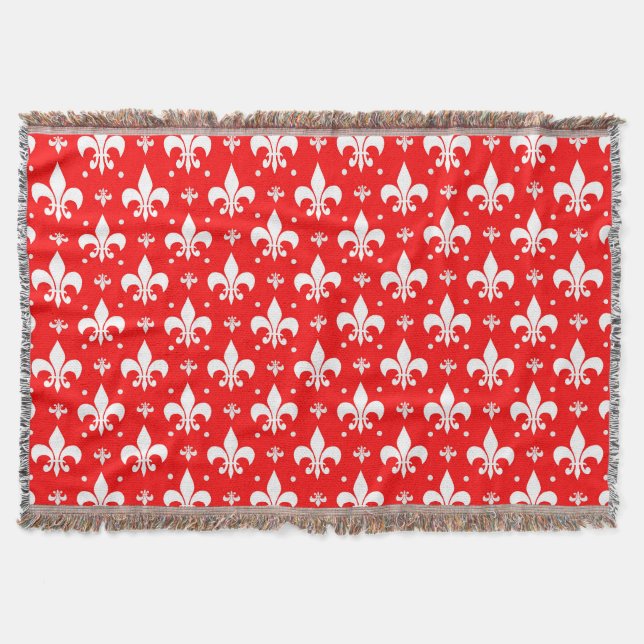 Red Fleur-de-lis Pattern Design  Throw Blanket (Front)