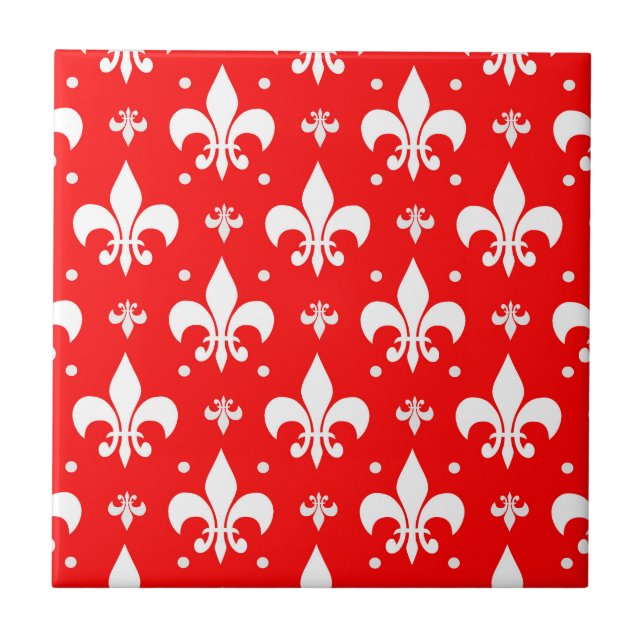 Red Fleur-de-lis Pattern Design  Tile (Front)