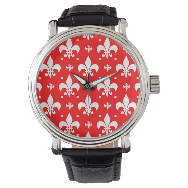 Red Fleur-de-lis Pattern Design  Watch (Front)