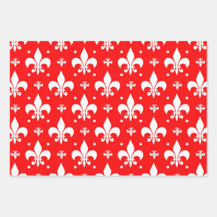 Red Fleur-de-lis Pattern Design Wrapping Paper Sheet