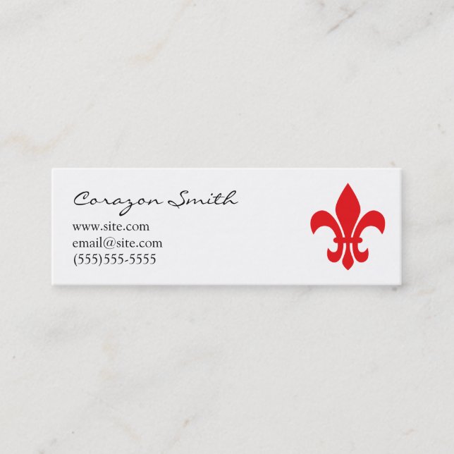 Red Fleur de Lis Skinny Business Card (Front)