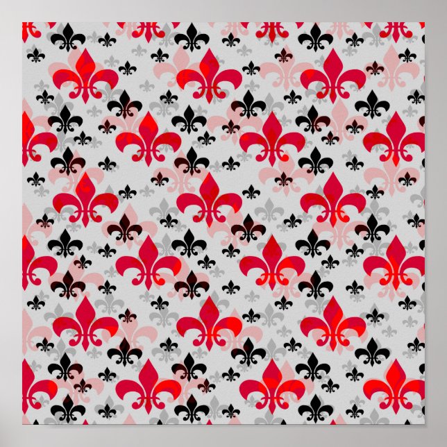 Red Fleur De Lis Surface Pattern Design Download Poster (Front)