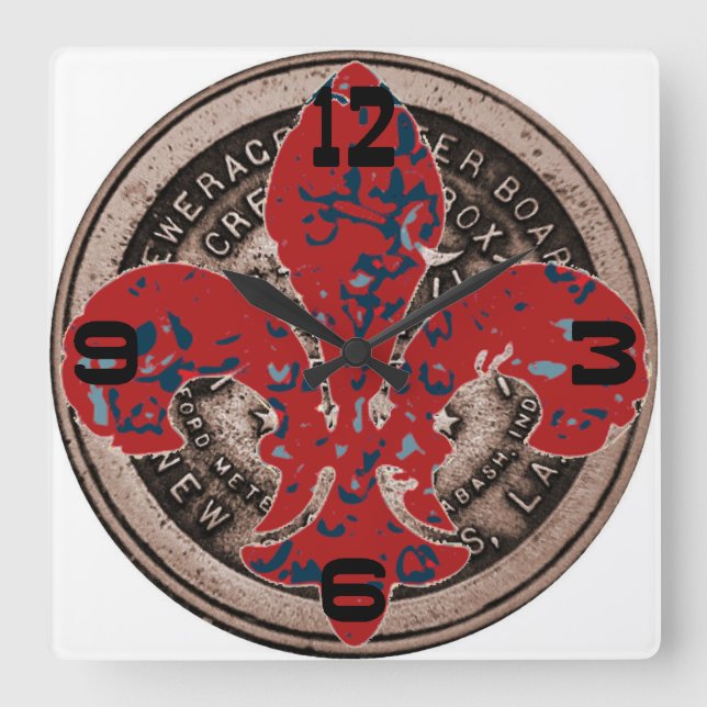 Red Fleur De Lis Water Metre Cover Clock Face (Front)