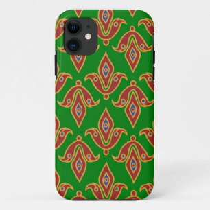 Red Fleur-de-lys, Green Background, Gold-effect iPhone 11 Case