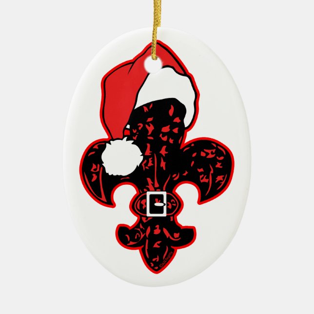 Red Fleur de Santa Ceramic Tree Decoration (Front)