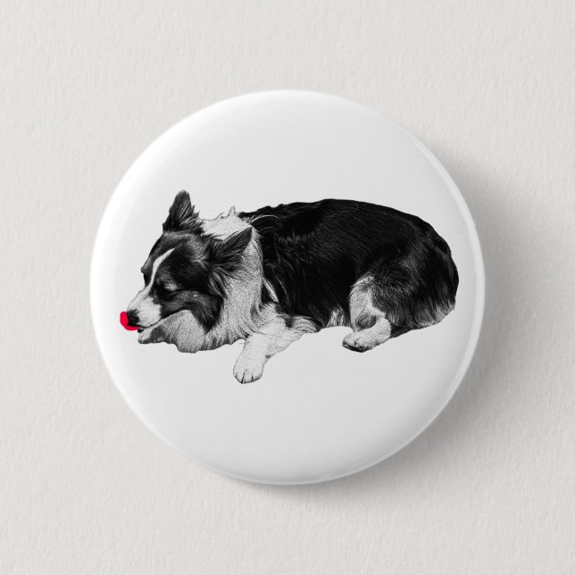red flick cheer, corgi 6 cm round badge (Front)