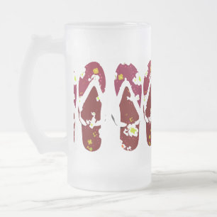 Red Flip Flops Frosted Glass Beer Mug