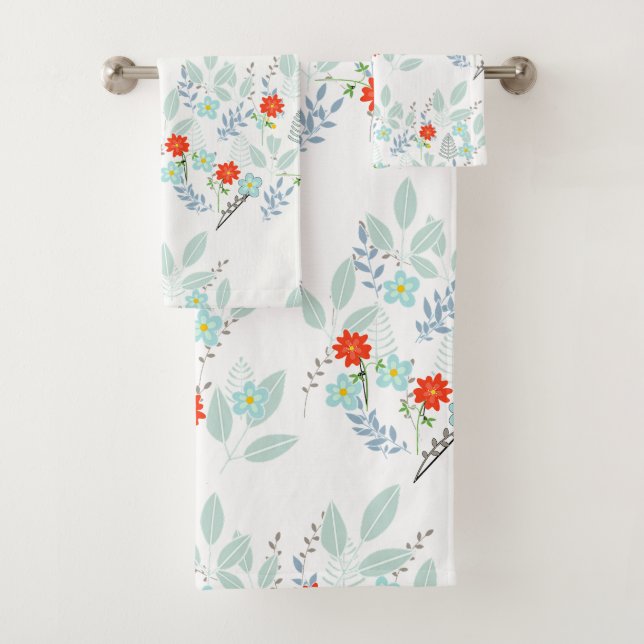Red Flora Foliage  Bath Towel Set (Insitu)