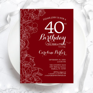Red Floral 40th Birthday Party Invitation