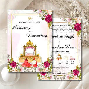 Red floral Anand Karaj invitation template