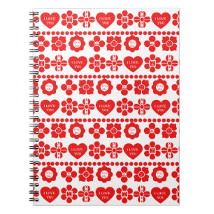 Red floral and heart pattern for Valentine's Day Notebook