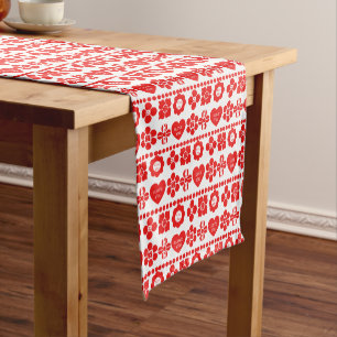 Red floral and heart pattern for Valentine's Day Short Table Runner
