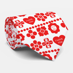 Red floral and heart pattern for Valentine's Day Tie