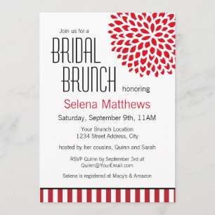 Red Floral and Stripes Modern Bridal Brunch Invitation
