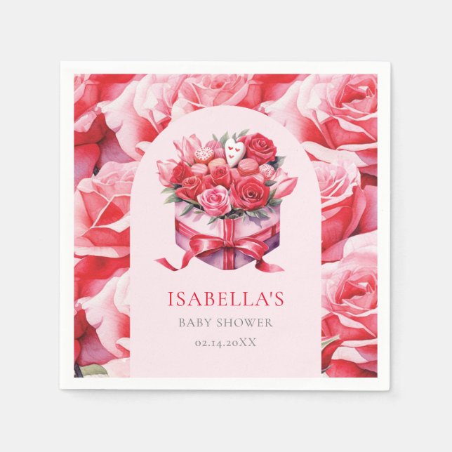 Red Floral Arch Baby Shower Personalised Napkin (Front)