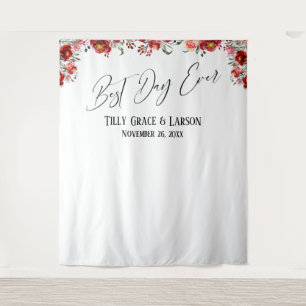 Red Floral Best Day Ever Photo Backdrop Tapestry