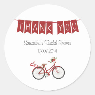 Red Floral Bicycle Bridal Shower Sticker
