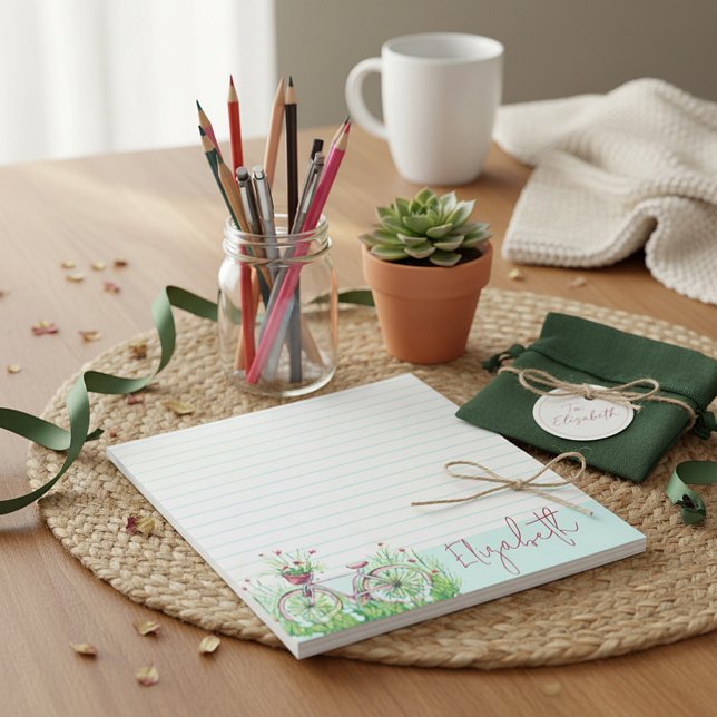 Red floral bicycle personalised notepad (Creator Uploaded)