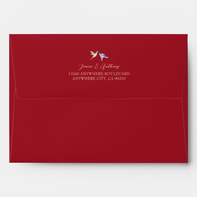 Red floral bird Chinese wedding  Envelope (Back (Top Flap))