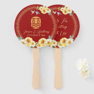 Red floral bird Chinese wedding Hand Fan