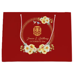 Red floral bird Chinese wedding  Large Gift Bag